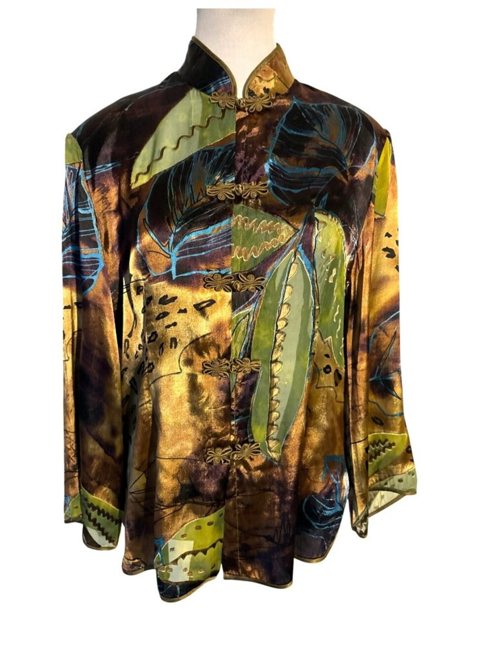 Vintage ATOC A Touch Of Class 90's Rayon With Silk Frog Buttons Shirt M